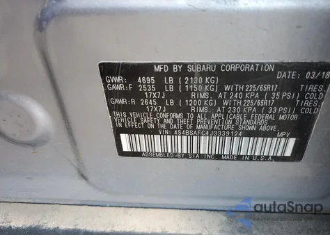 2018 Subaru Outback 2.5I Premium from USA, damaged, VIN 4S4BSAFC4J3339124